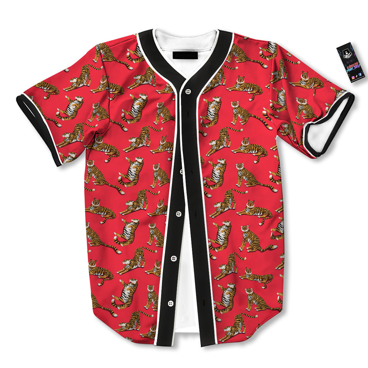 Tiger Cartoon Print Pattern Baseball Jersey-grizzshop