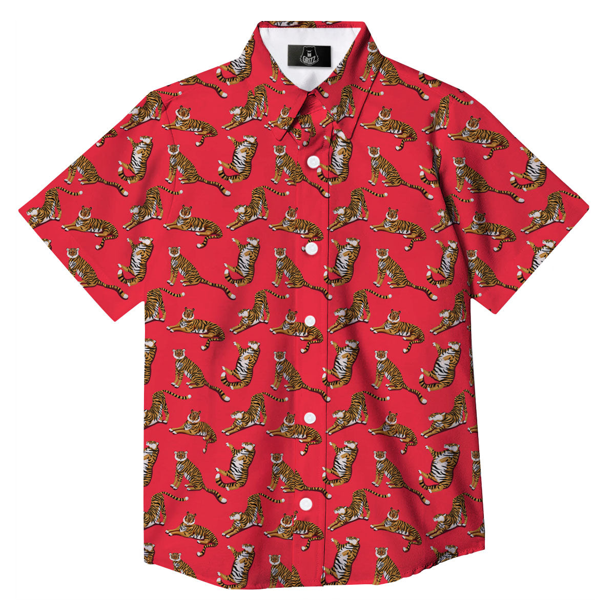 Tiger Cartoon Print Pattern Button Up Shirt-grizzshop