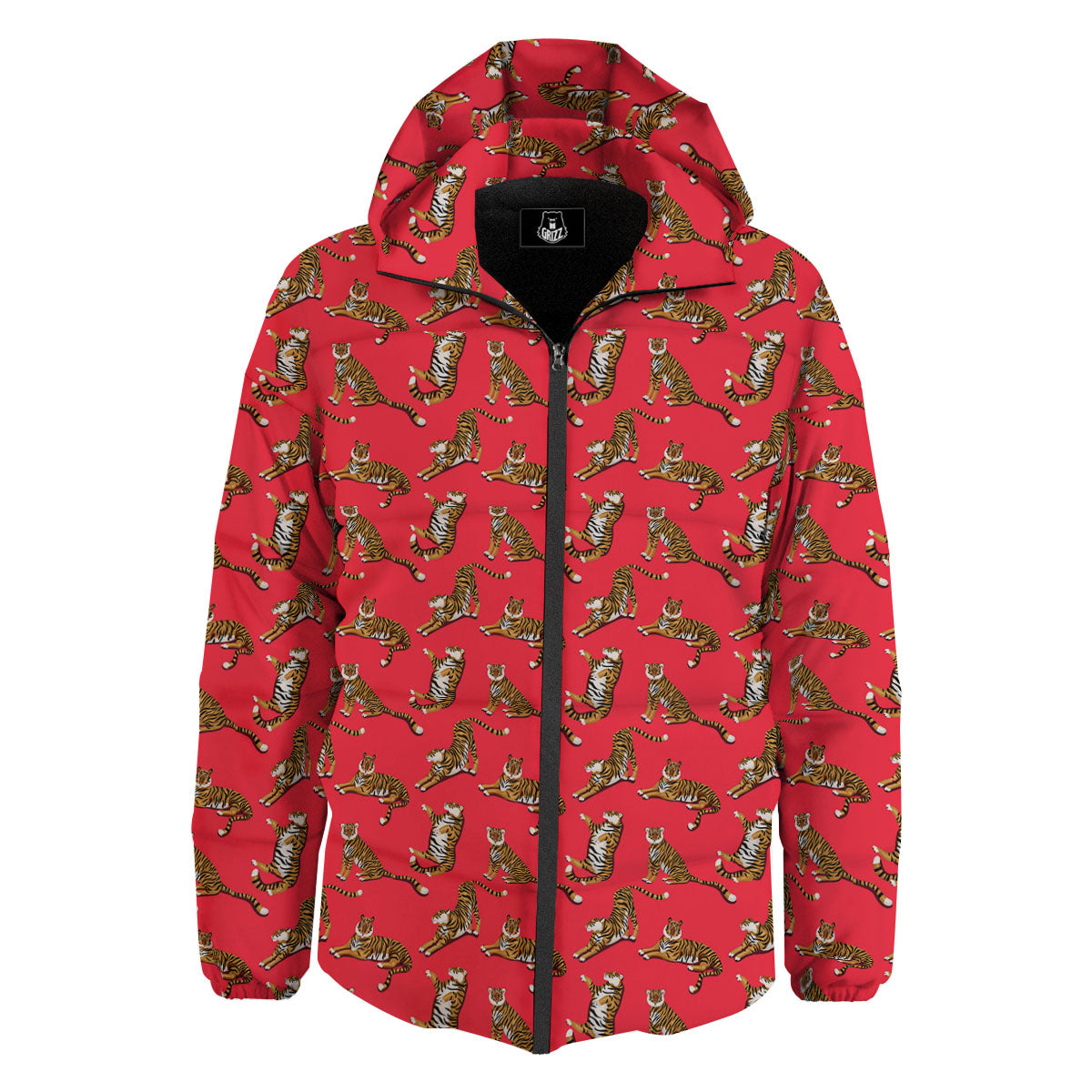 Tiger Cartoon Print Pattern Down Jacket-grizzshop