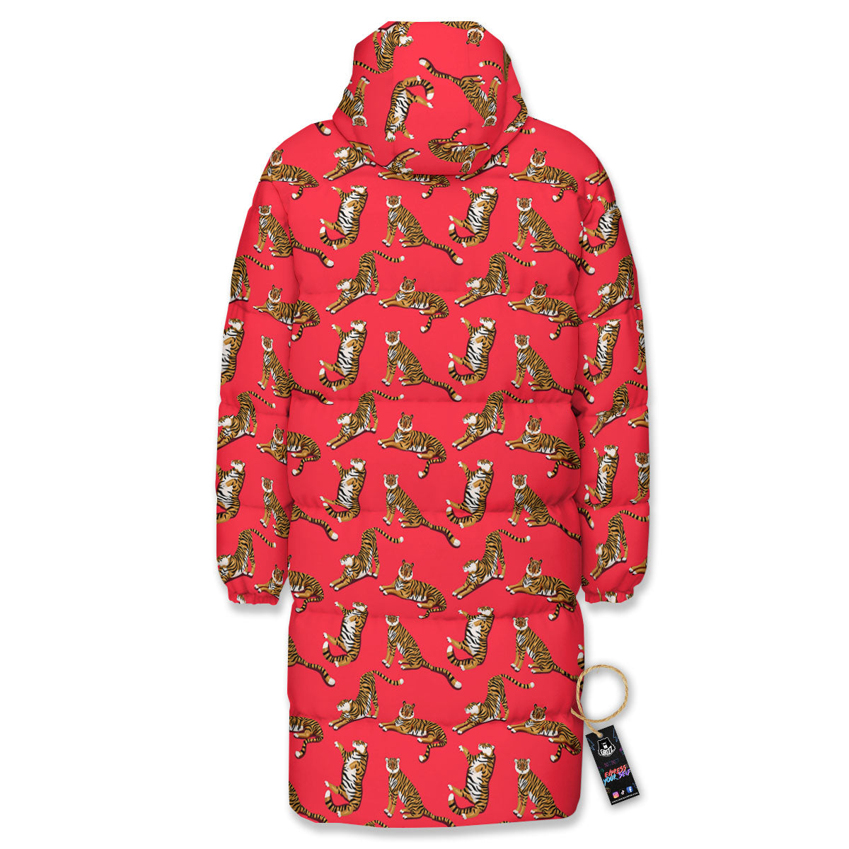 Tiger Cartoon Print Pattern Long Down Jacket-grizzshop