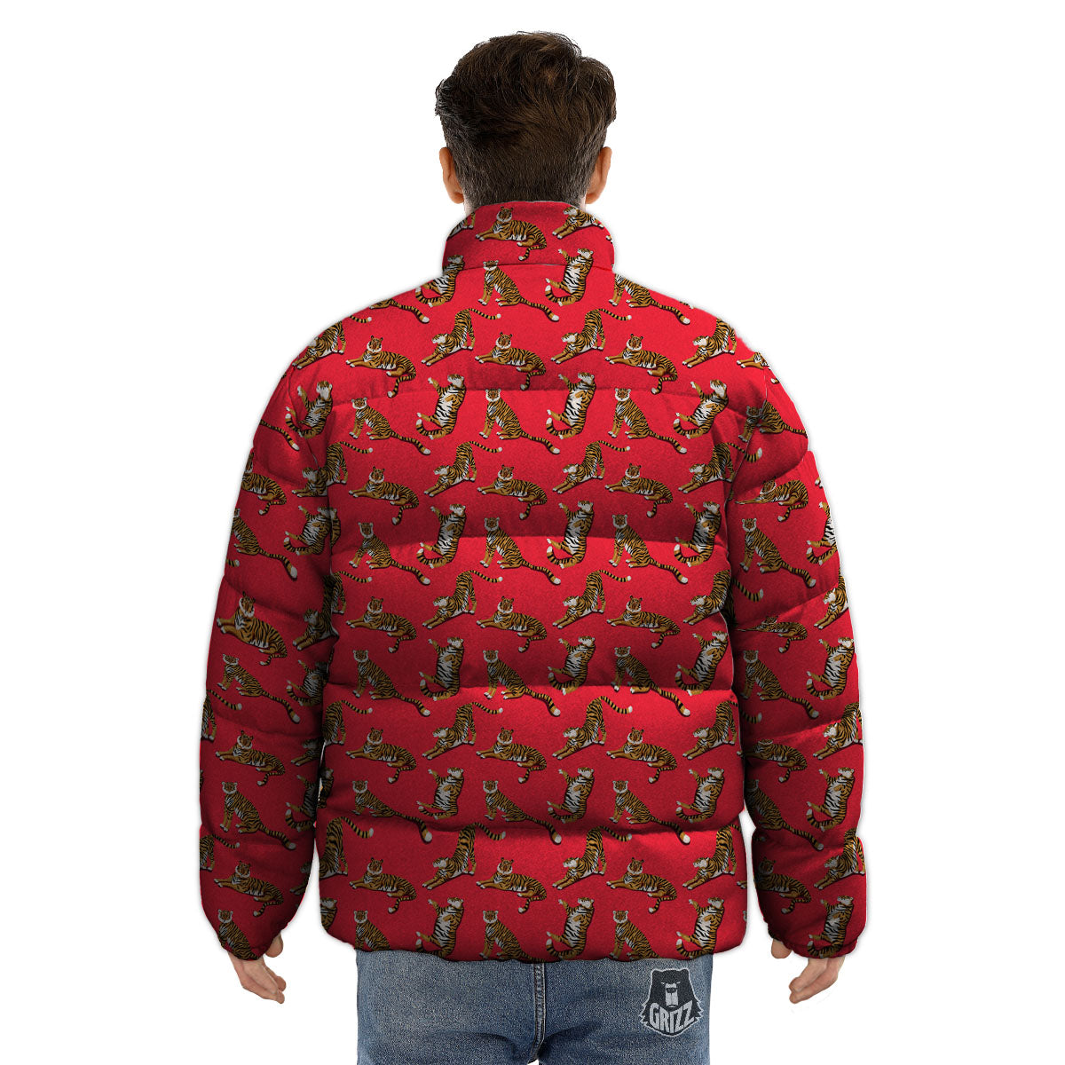 Tiger Cartoon Print Pattern Puffer Jacket-grizzshop