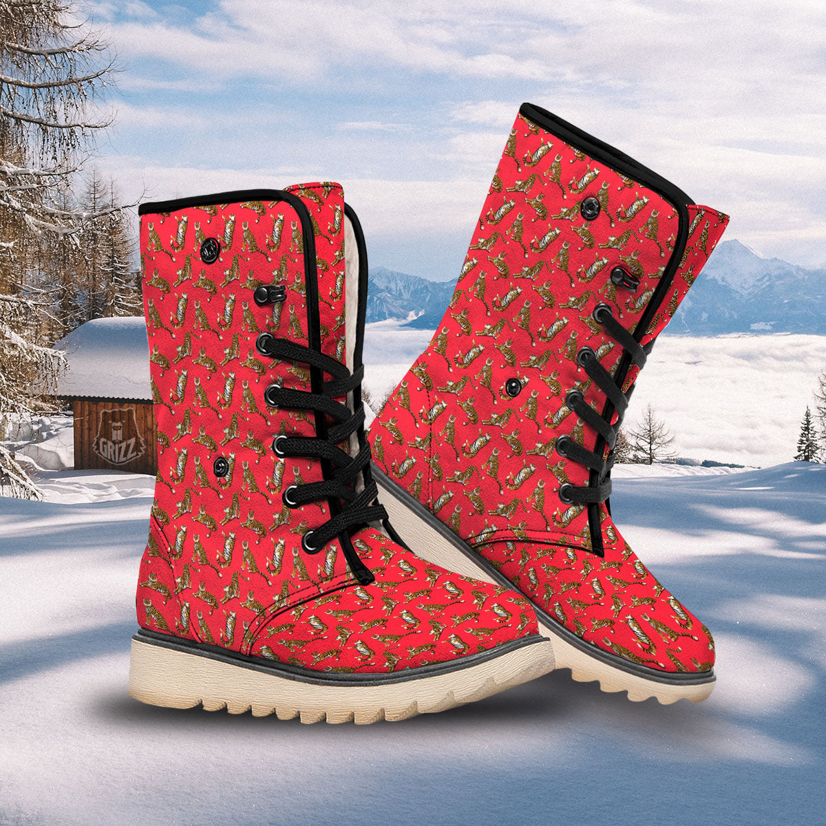 Tiger Cartoon Print Pattern Snow Boots-grizzshop