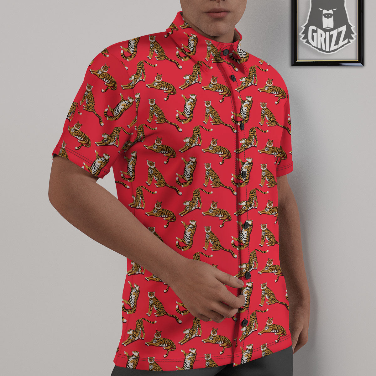 Tiger Cartoon Print Pattern Untucked Shirts-grizzshop