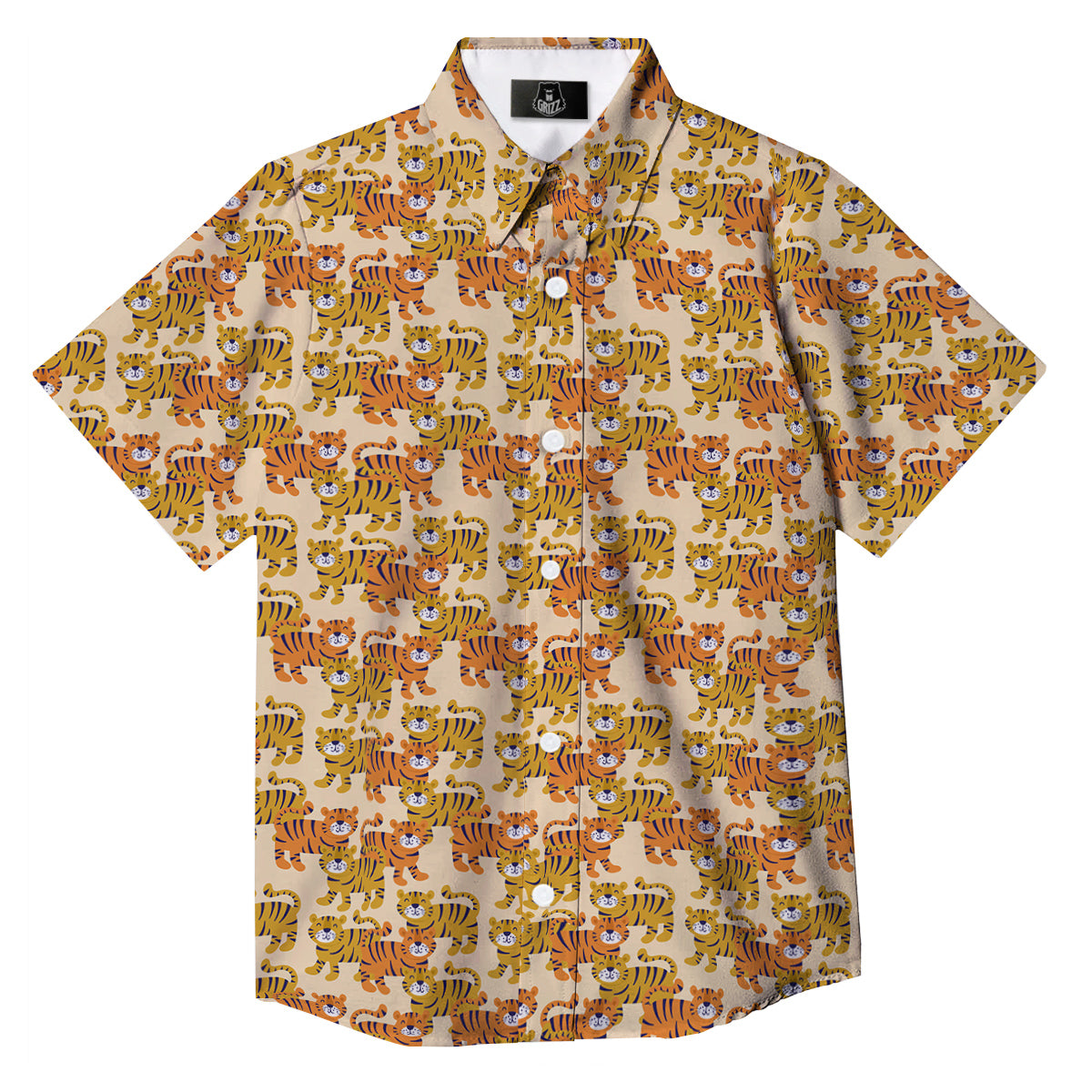 Tiger Cute Print Pattern Button Up Shirt-grizzshop