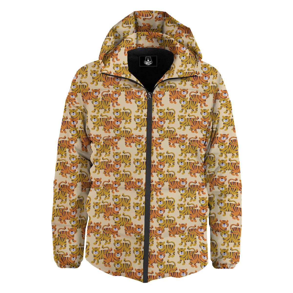 Tiger Cute Print Pattern Down Jacket-grizzshop