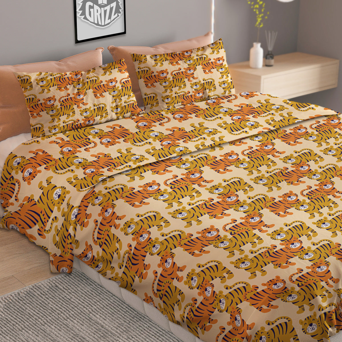 Tiger Cute Print Pattern Duvet Cover Bedding Set
