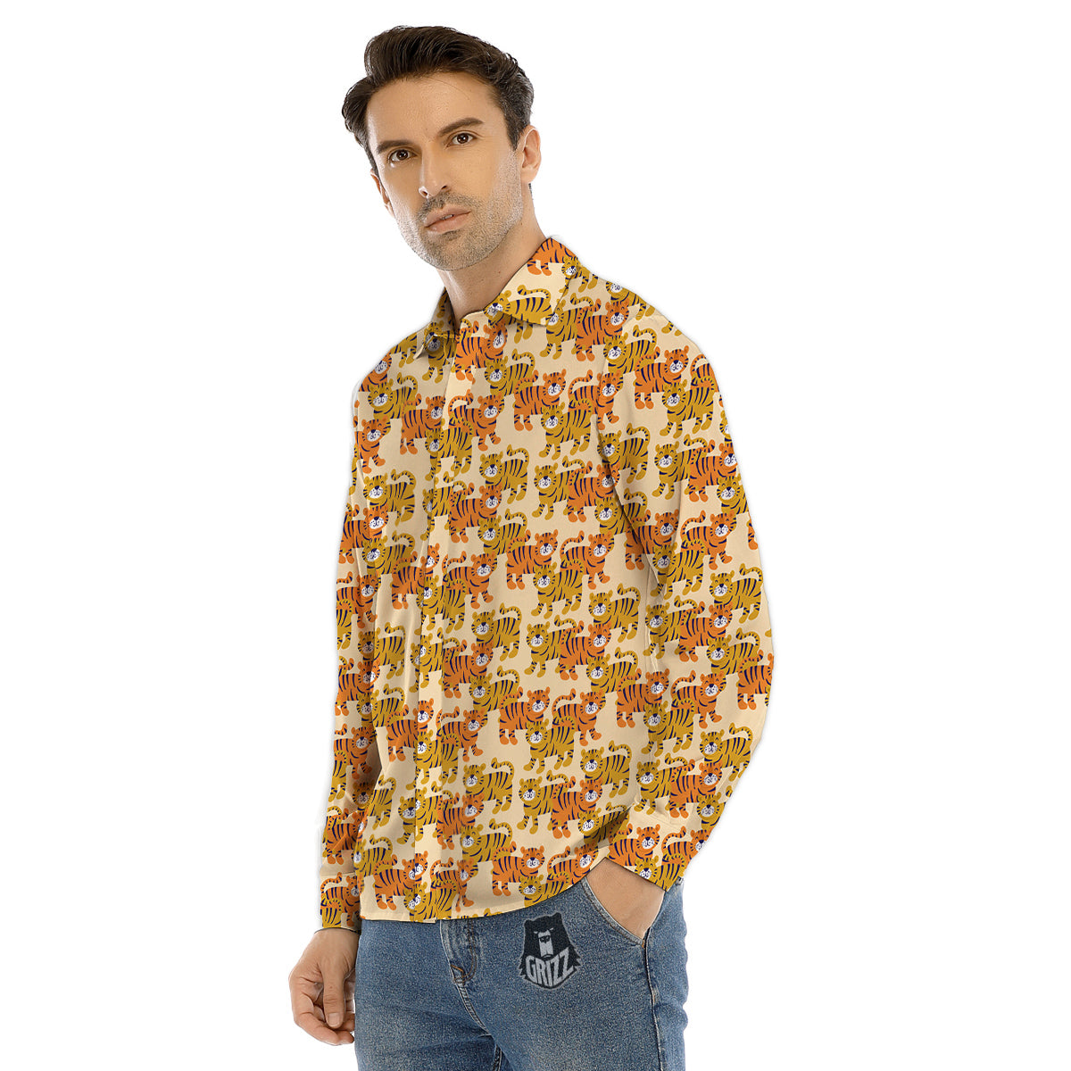 Tiger Cute Print Pattern Men's Dress Shirts-grizzshop