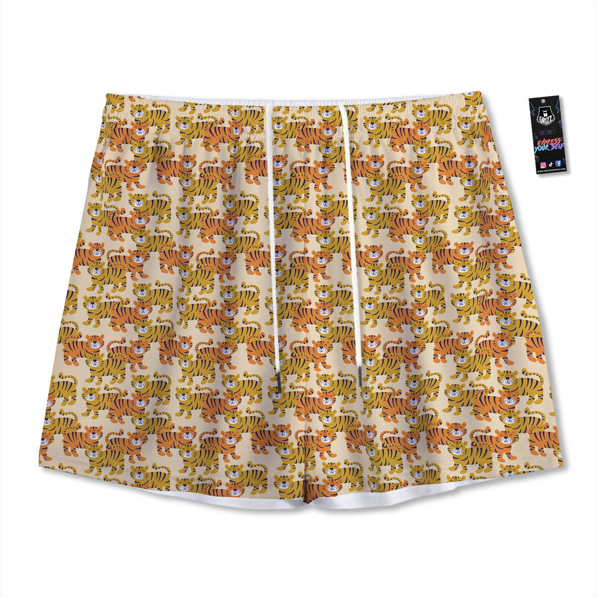 Tiger Cute Print Pattern Mesh Shorts