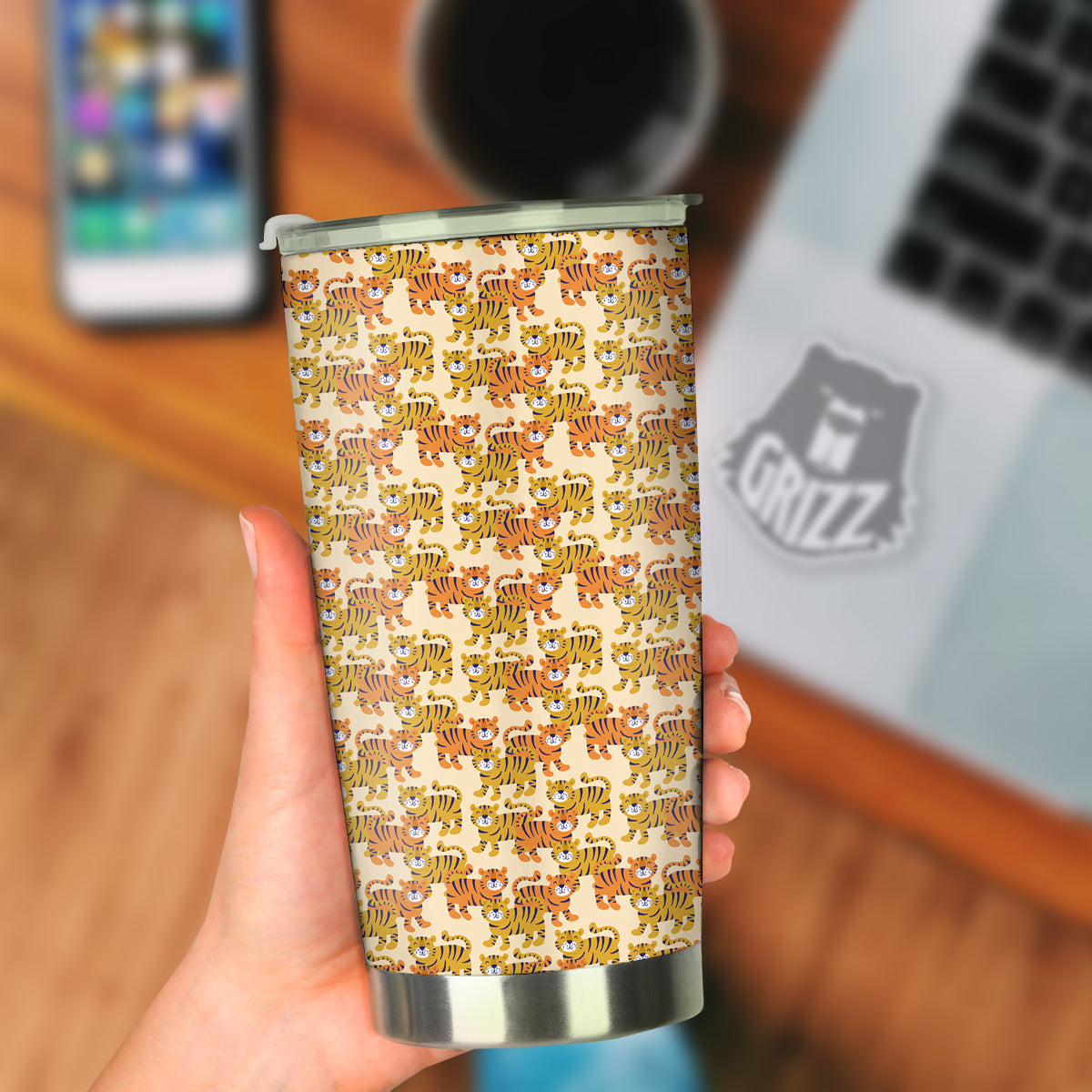 Tiger Cute Print Pattern Tumbler-grizzshop