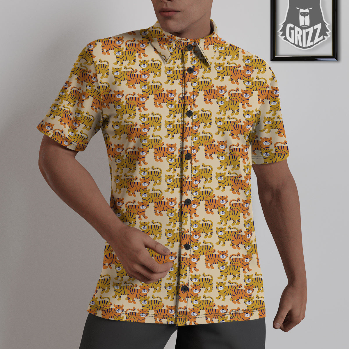Tiger Cute Print Pattern Untucked Shirts-grizzshop