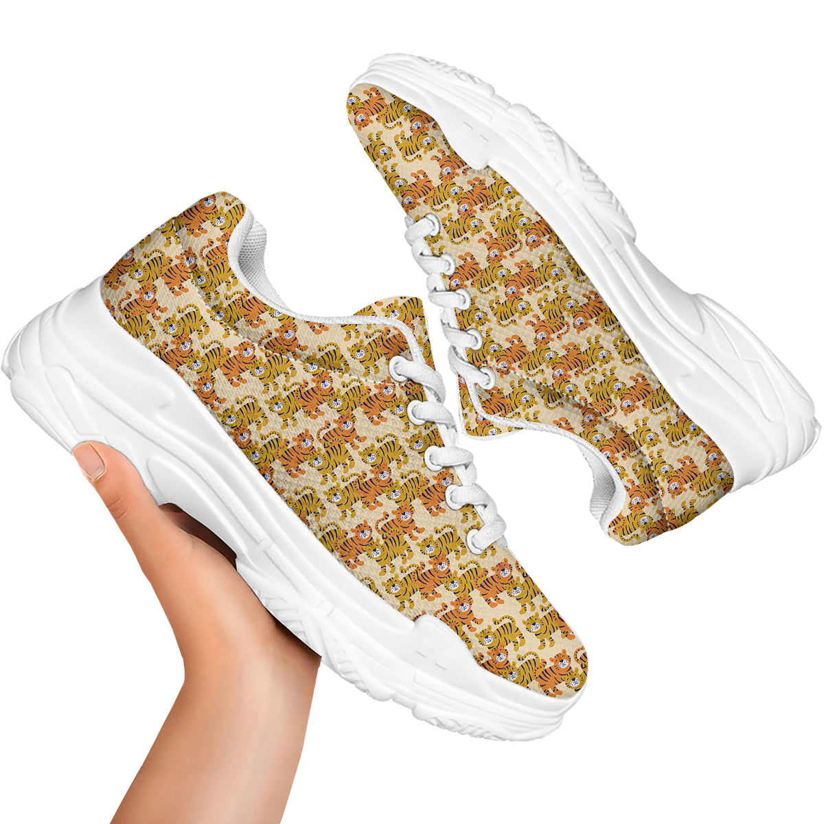 Tiger Cute Print Pattern White Chunky Shoes-grizzshop