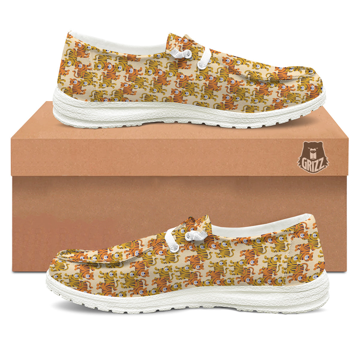 Tiger Cute Print Pattern White Loafers-grizzshop