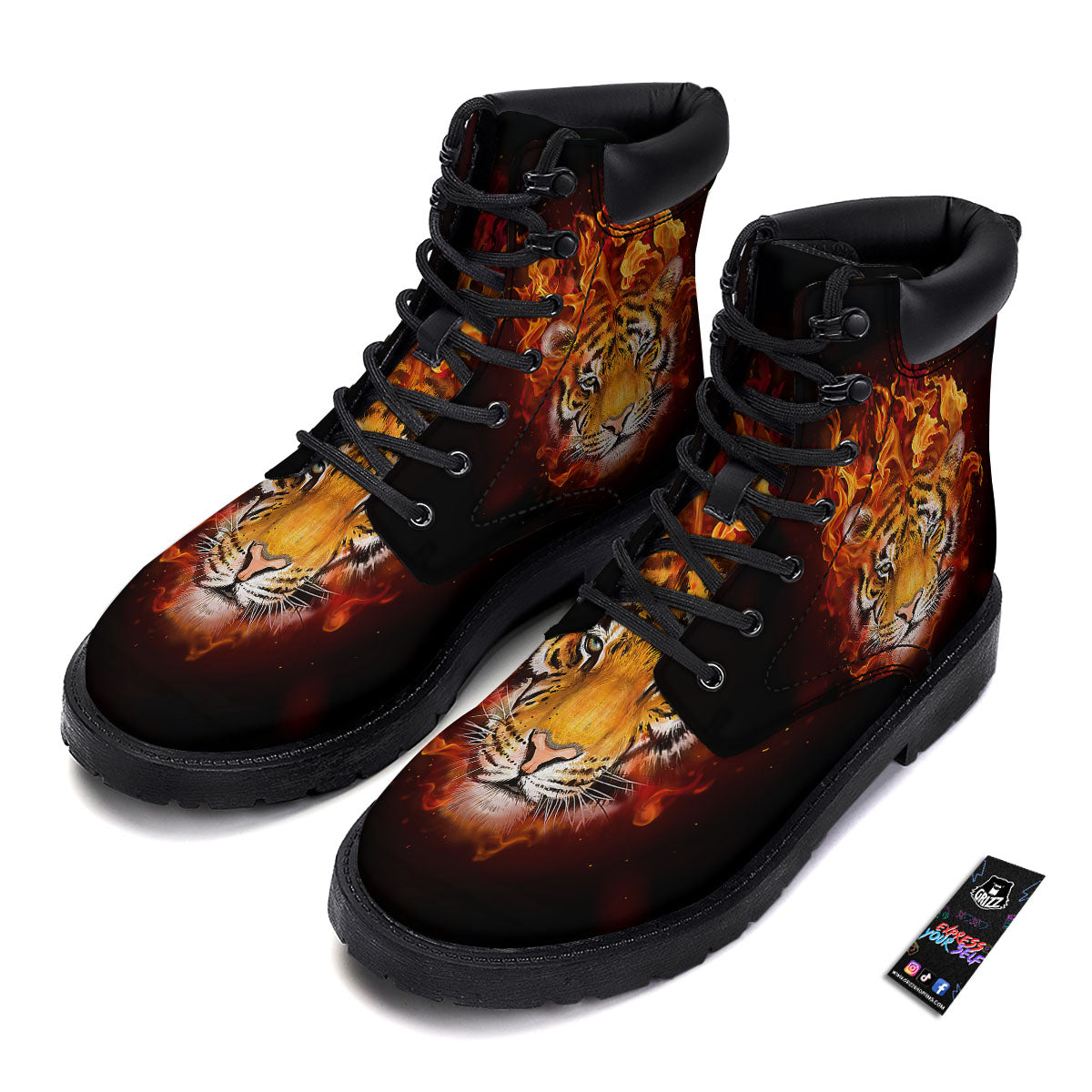 Tiger Flame Print Boots-grizzshop