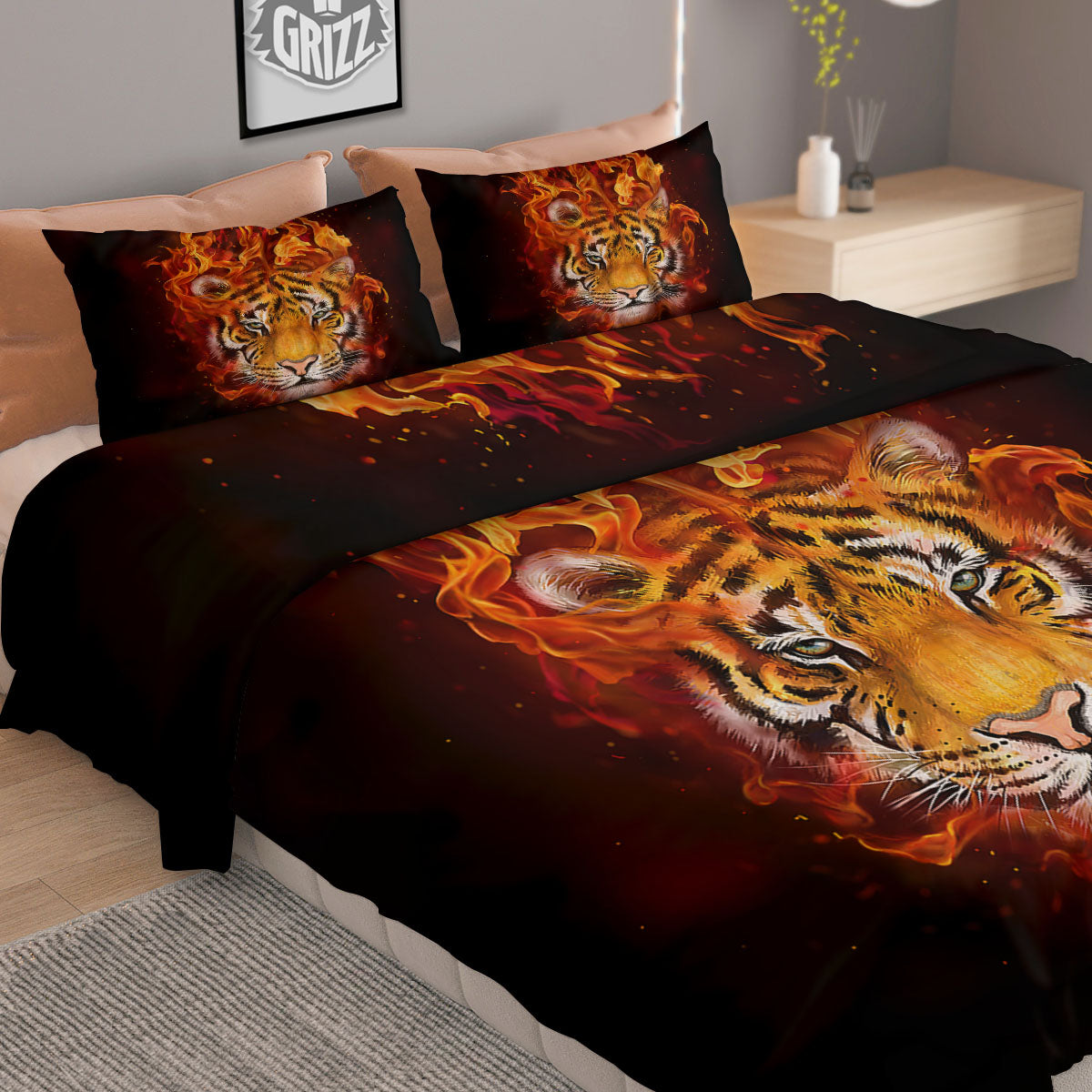 Tiger Flame Print Duvet Cover Bedding Set