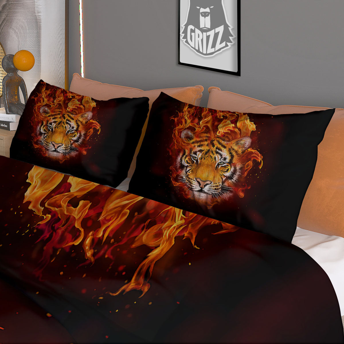 Tiger Flame Print Duvet Cover Bedding Set