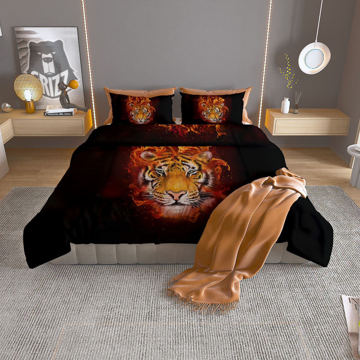 Tiger Flame Print Duvet Cover Bedding Set