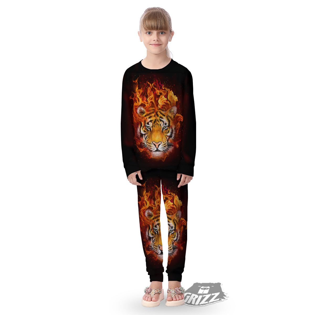 Tiger Flame Print Kid's Pajamas-grizzshop