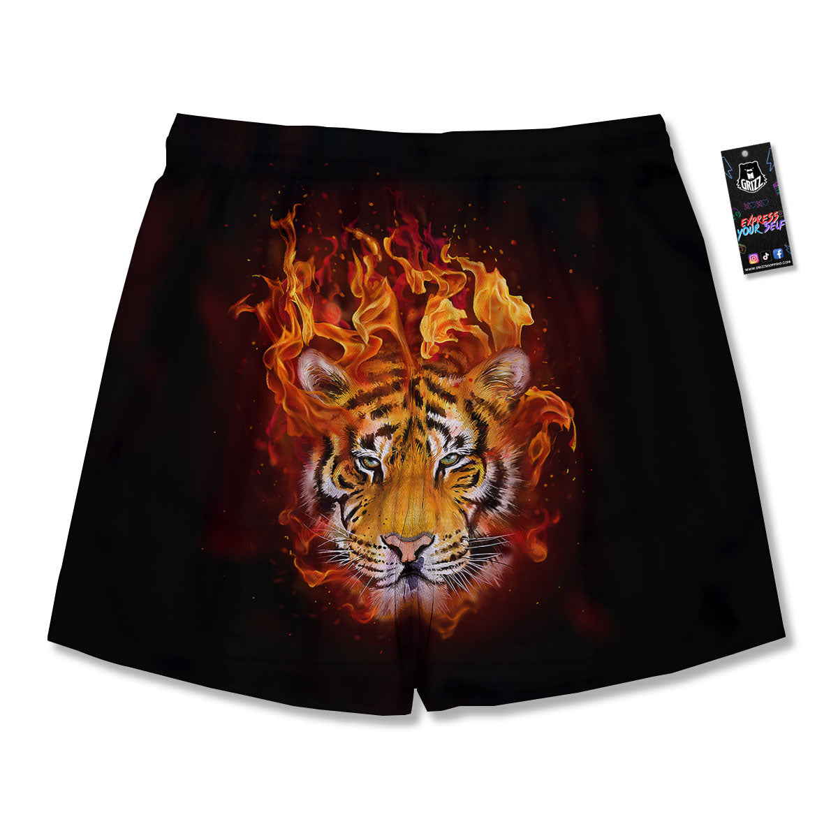 Tiger Flame Print Men's Running Shorts-grizzshop