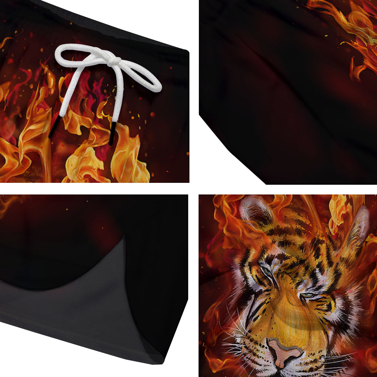 Tiger Flame Print Men's Running Shorts-grizzshop