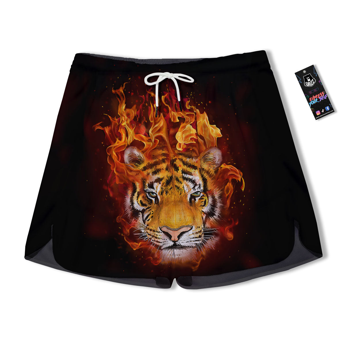 Tiger Flame Print Men's Running Shorts-grizzshop