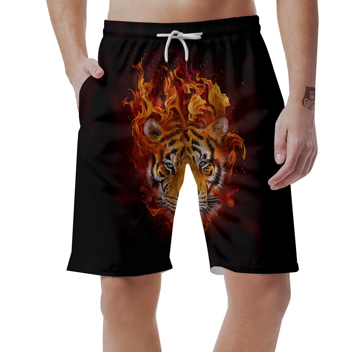 Tiger Flame Print Men's Shorts-grizzshop