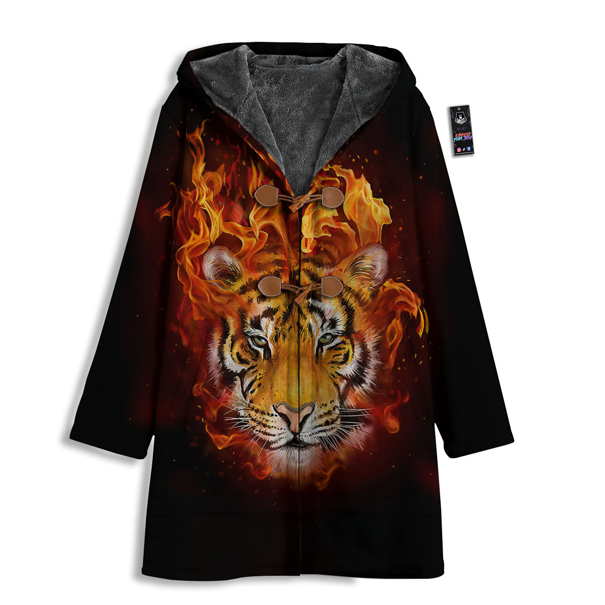 Tiger Flame Print Men's Windbreaker Jacket-grizzshop