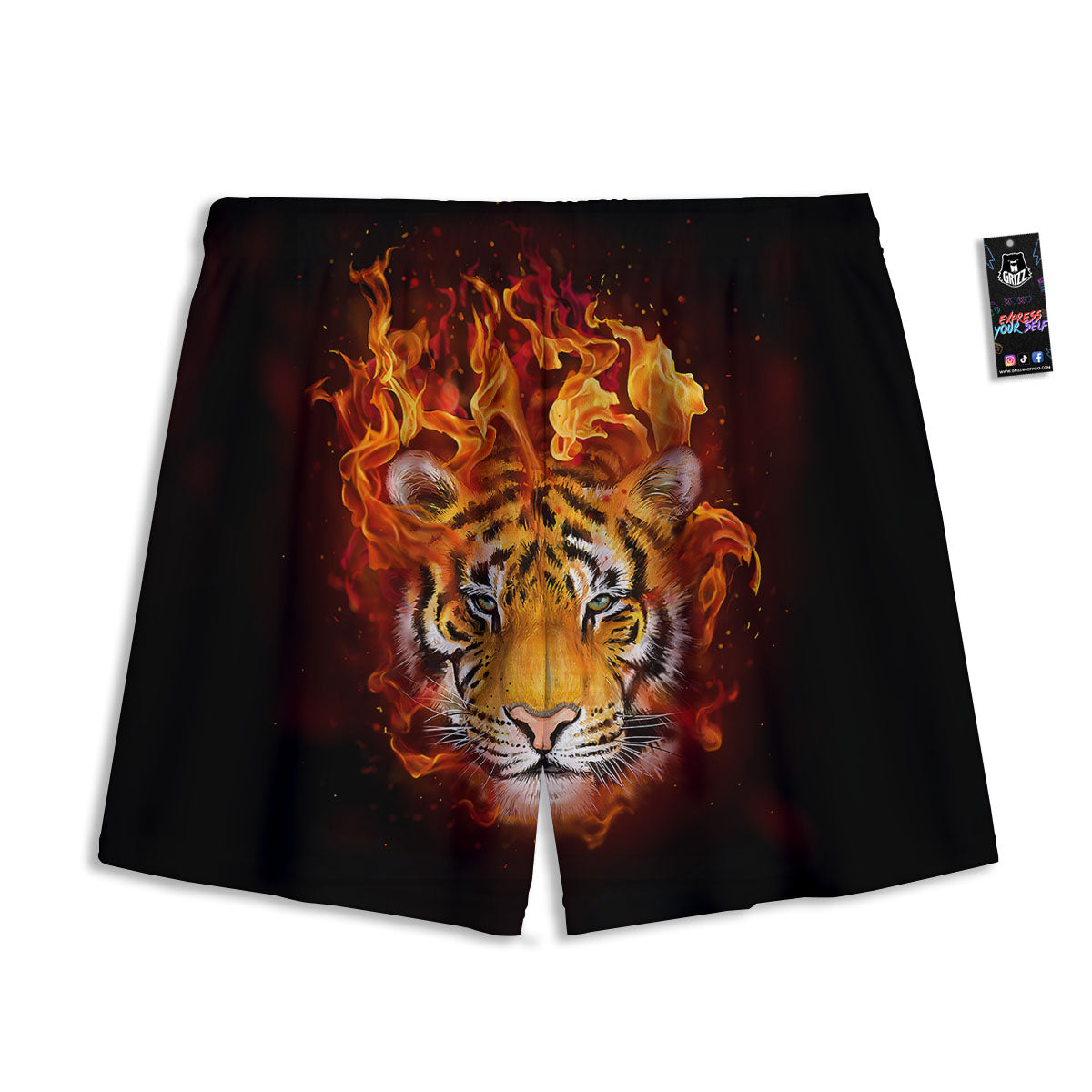 Tiger Flame Print Mesh Shorts