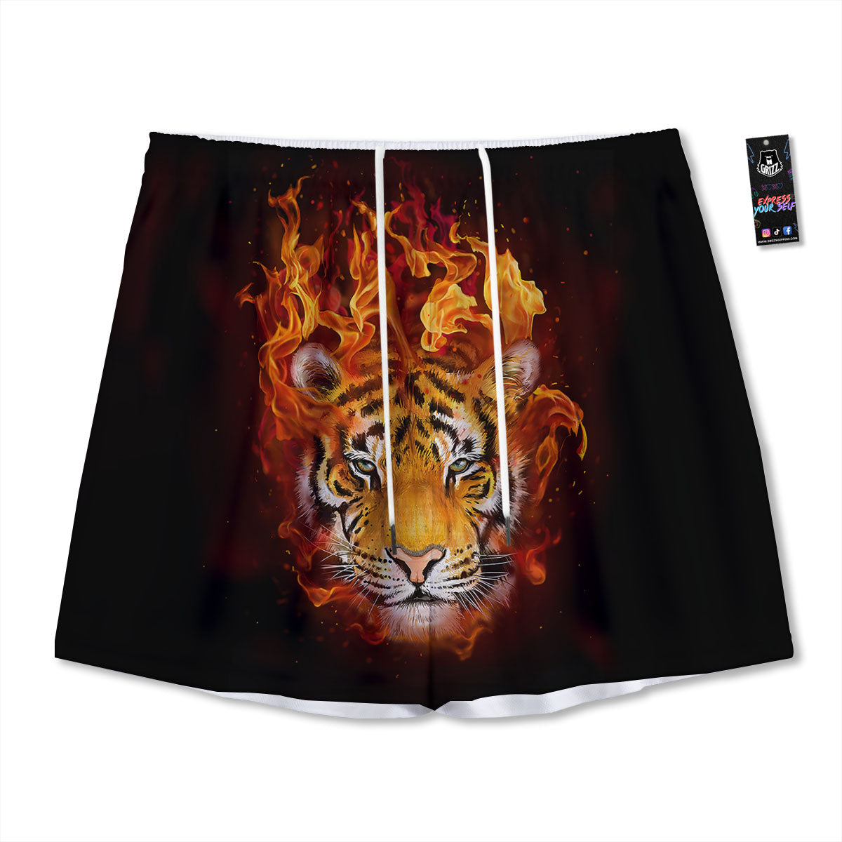 Tiger Flame Print Mesh Shorts