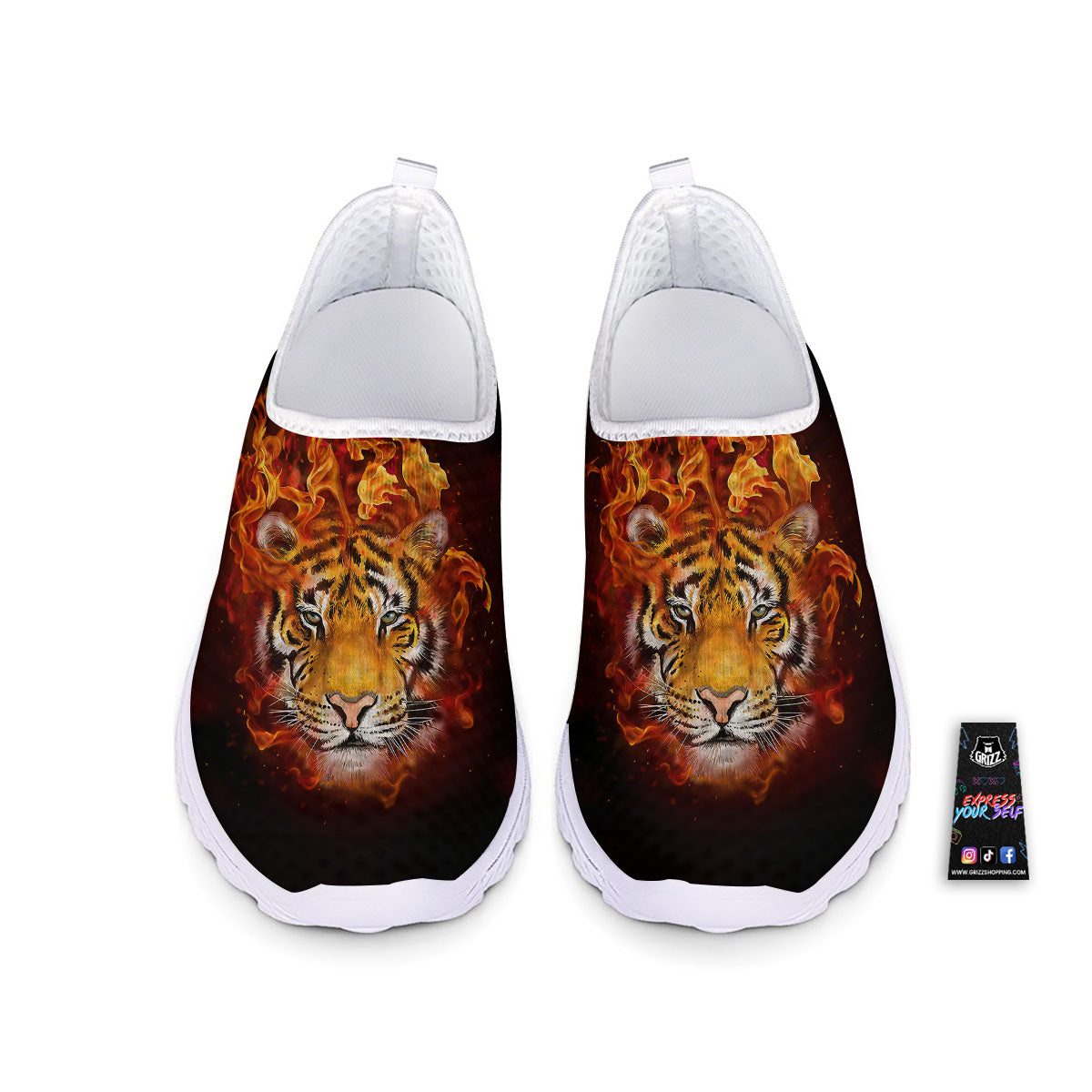 Tiger Flame Print Nurse Shoes-grizzshop