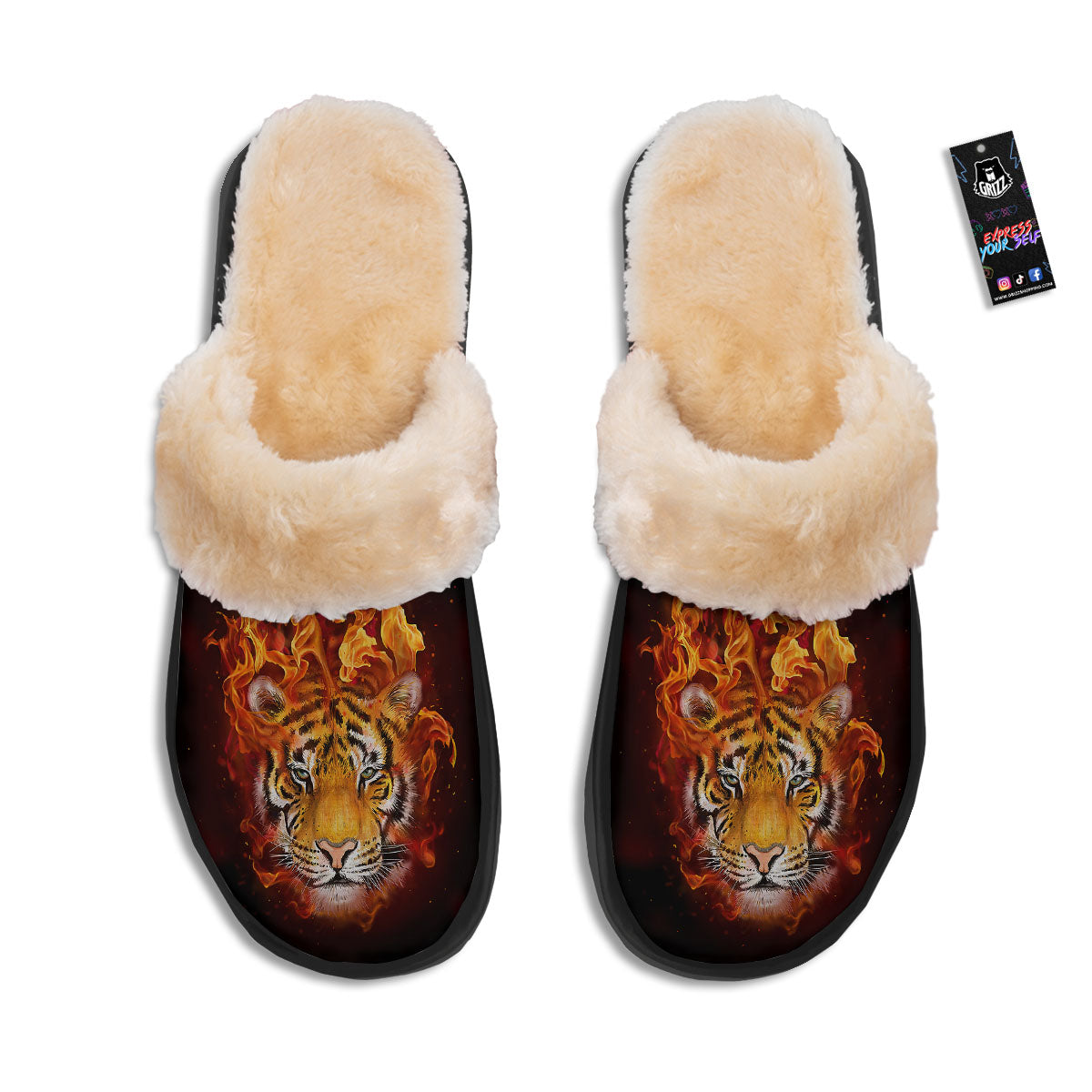 Tiger Flame Print Slippers-grizzshop
