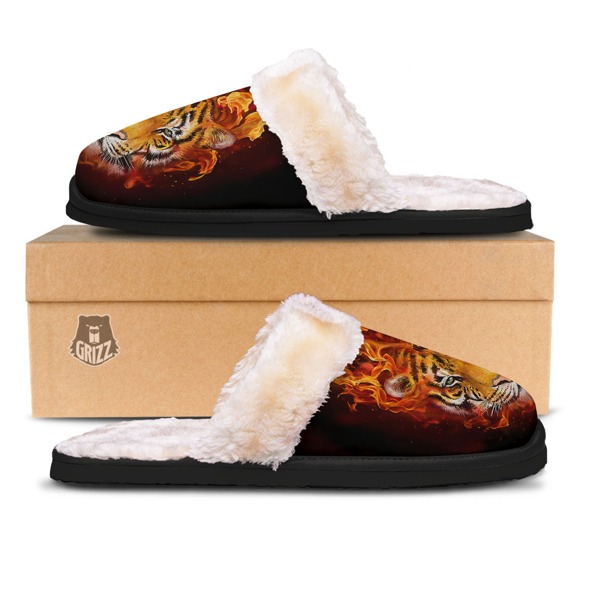 Tiger Flame Print Slippers-grizzshop