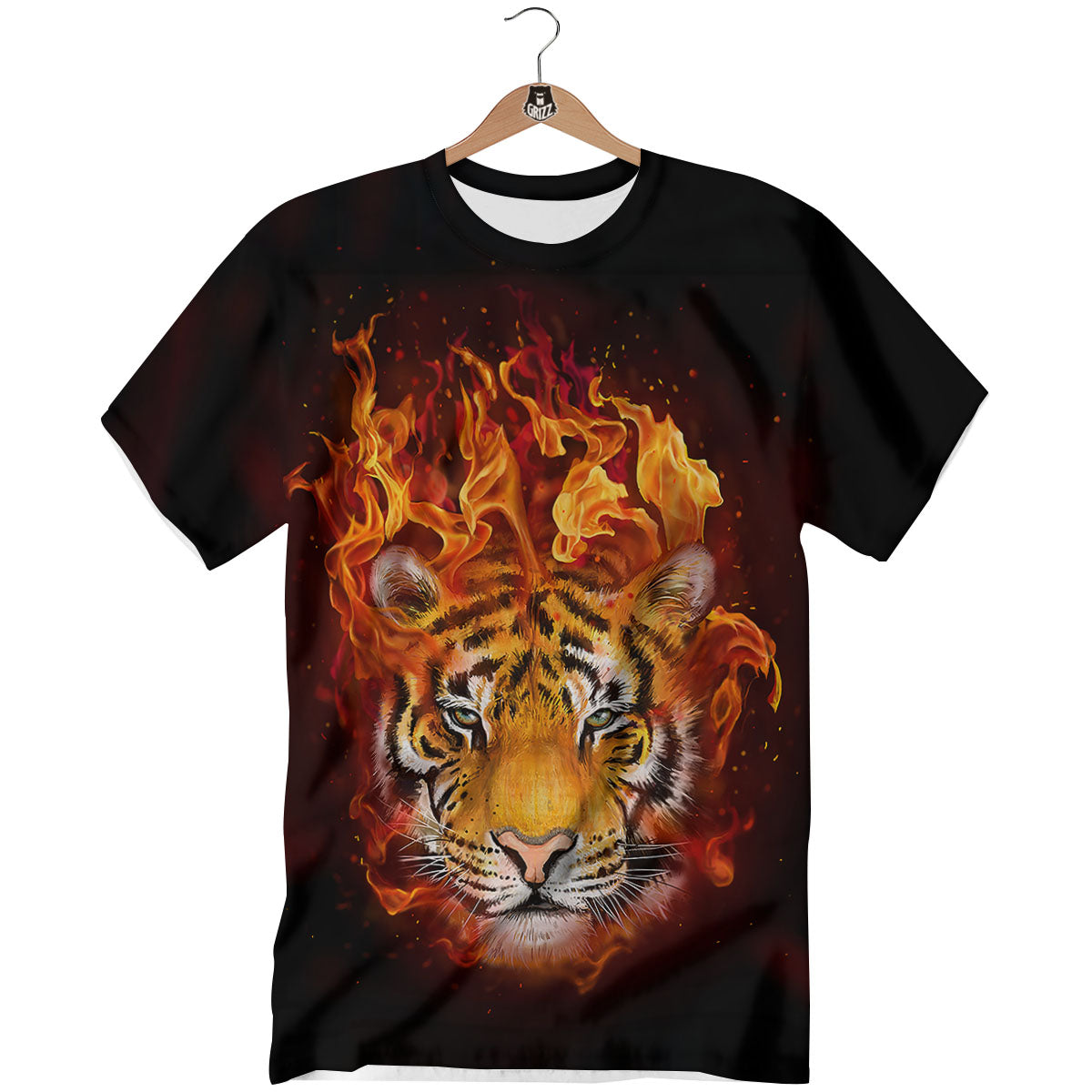 Tiger Flame Print T-Shirt-grizzshop