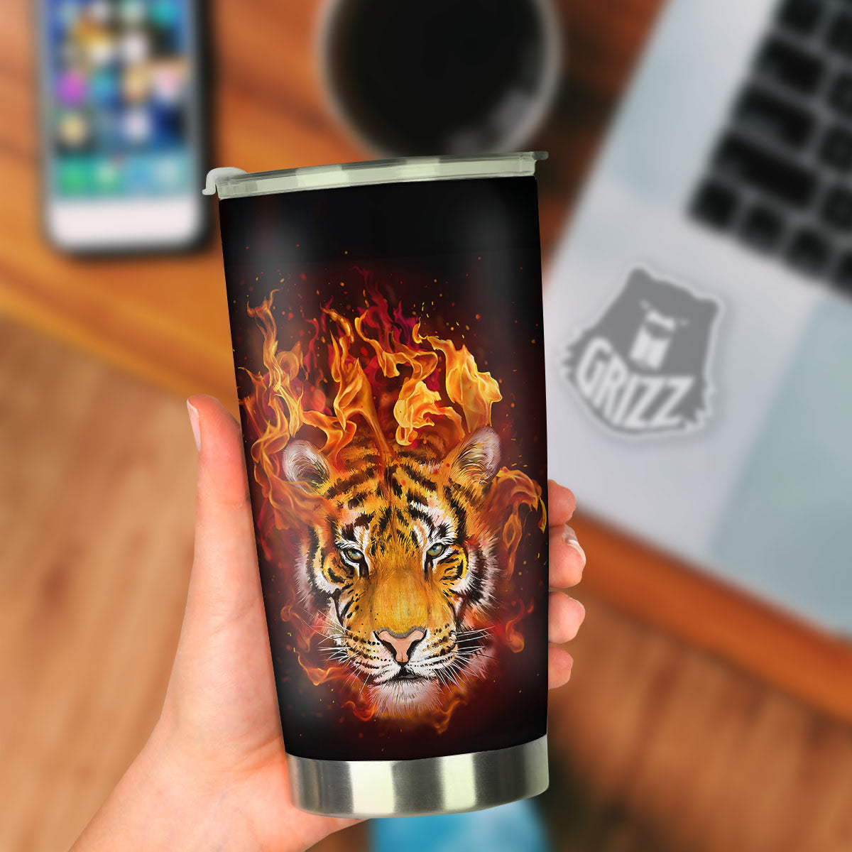 Tiger Flame Print Tumbler-grizzshop