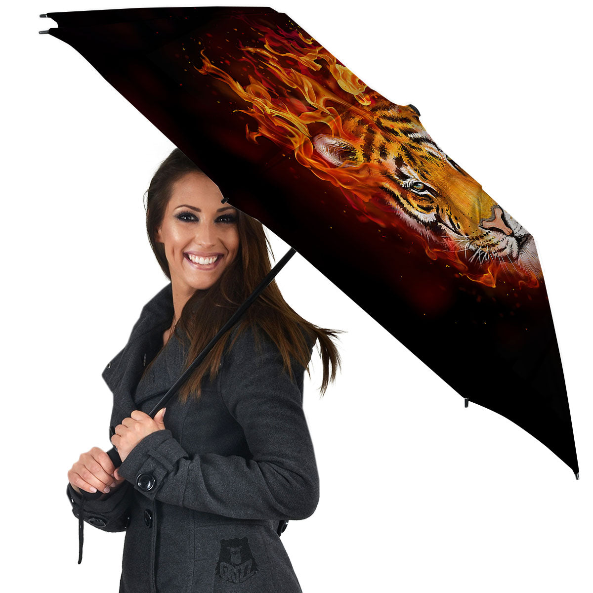 Tiger Flame Print Umbrella-grizzshop