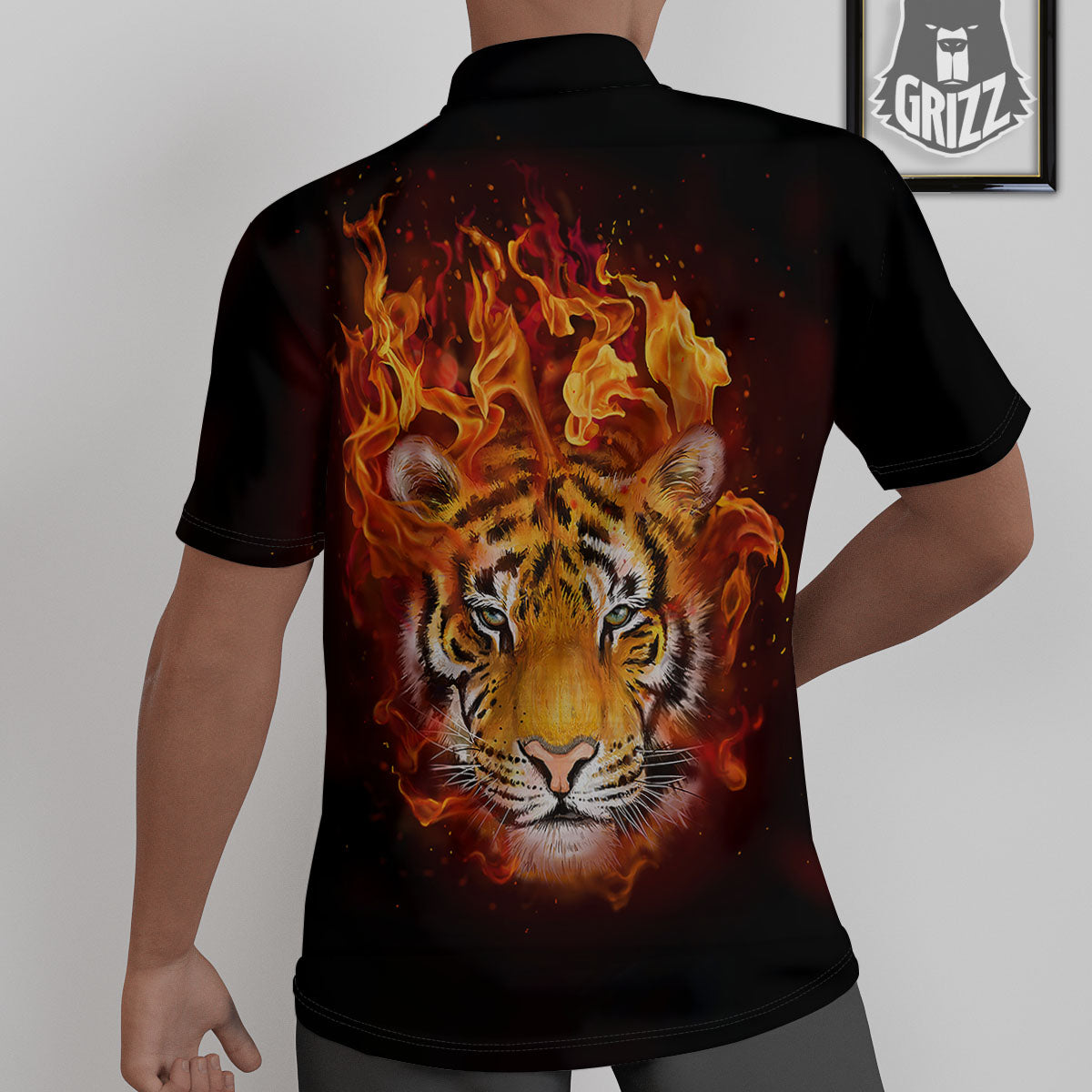 Tiger Flame Print Untucked Shirts-grizzshop