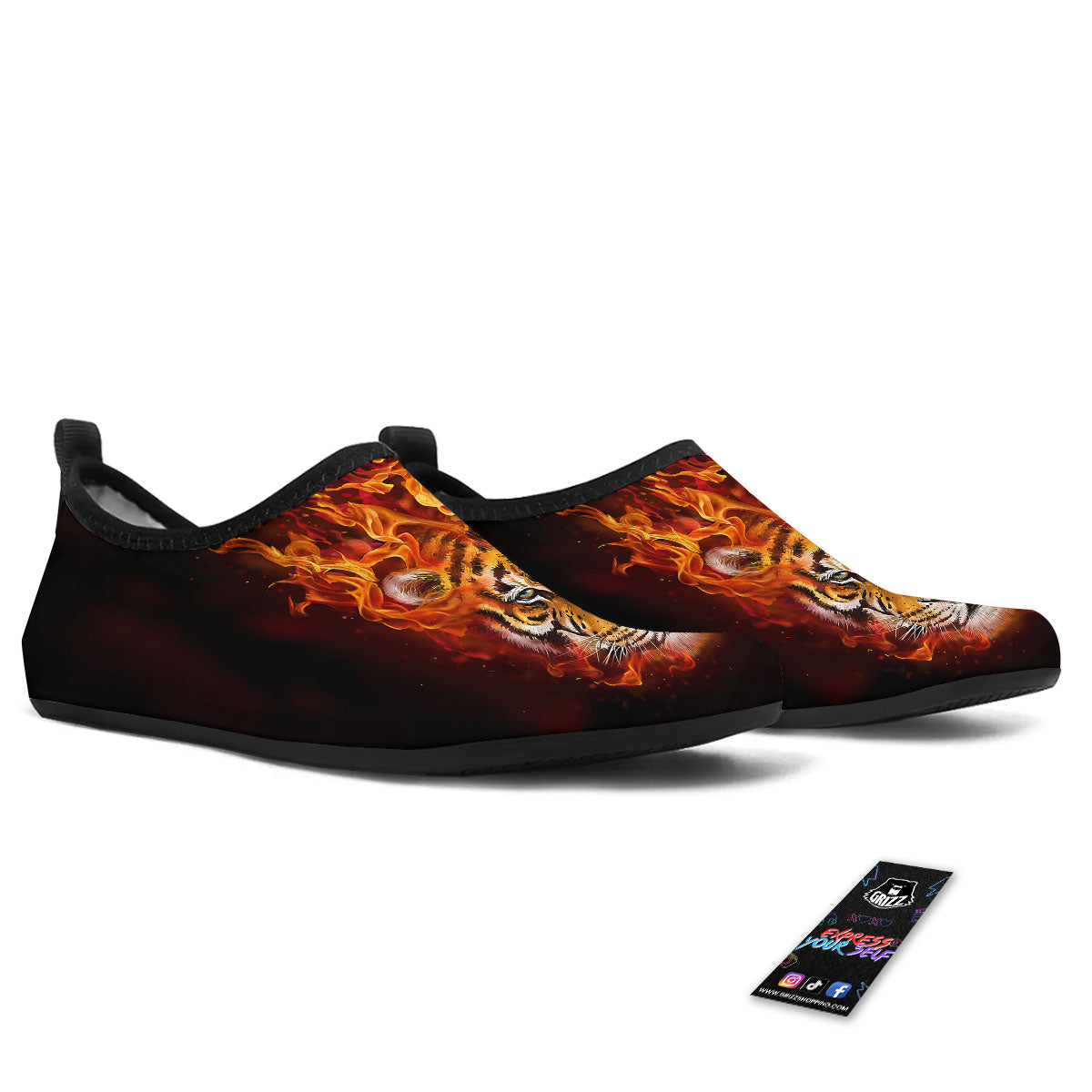 Tiger Flame Print Water Shoes-grizzshop