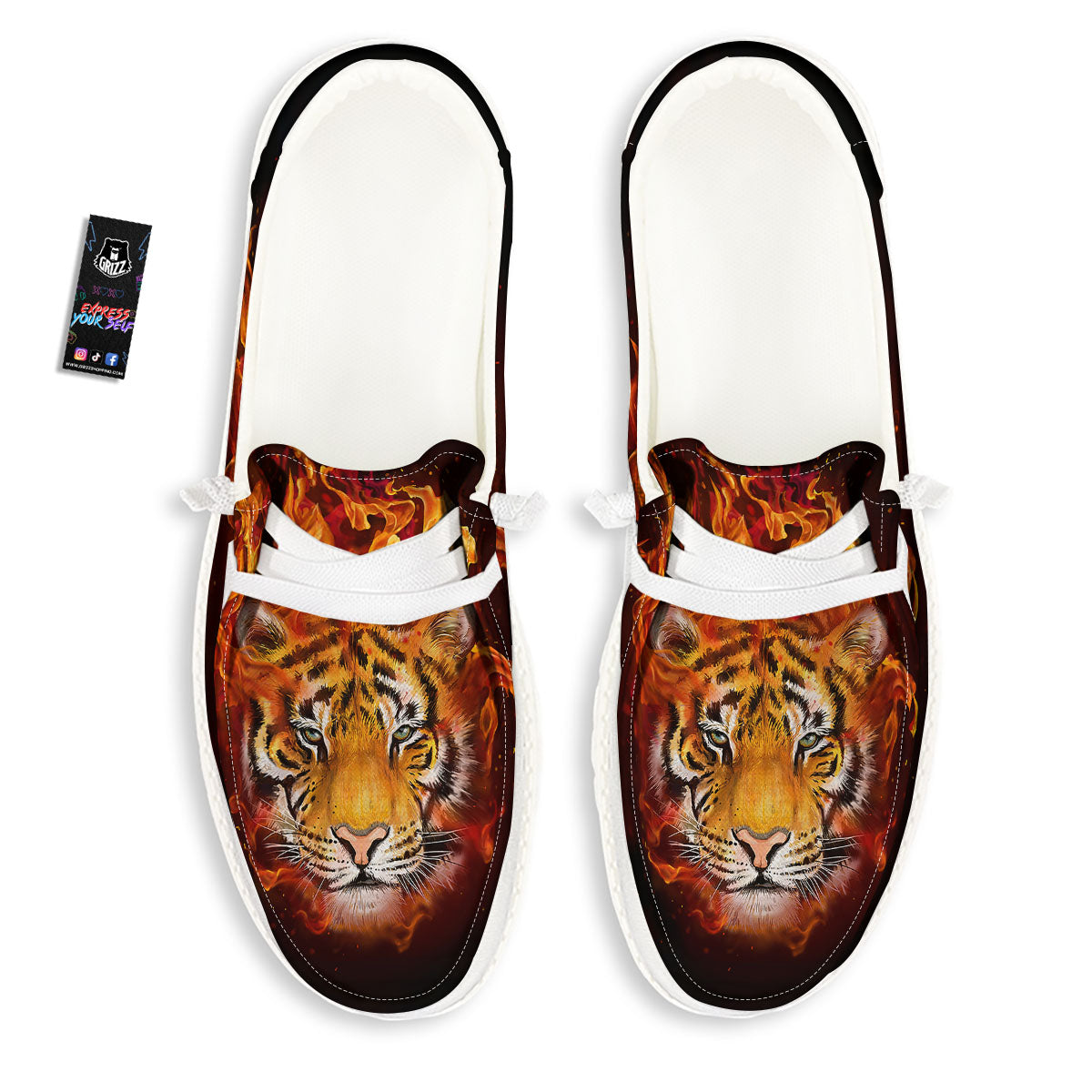 Tiger Flame Print White Loafers-grizzshop