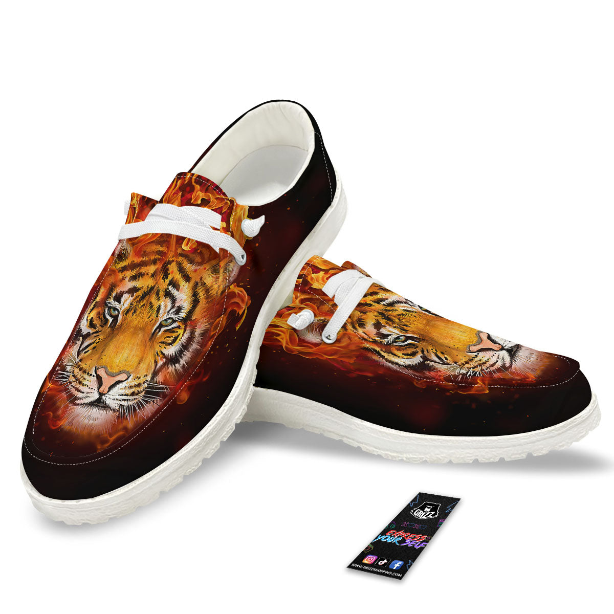 Tiger Flame Print White Loafers-grizzshop