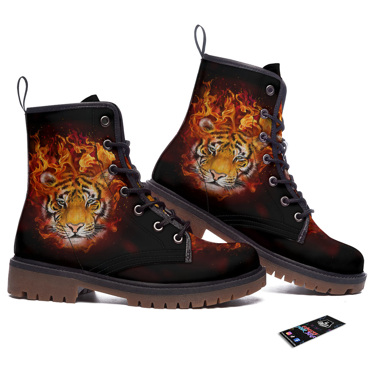 Tiger Flame Print Work Boots-grizzshop