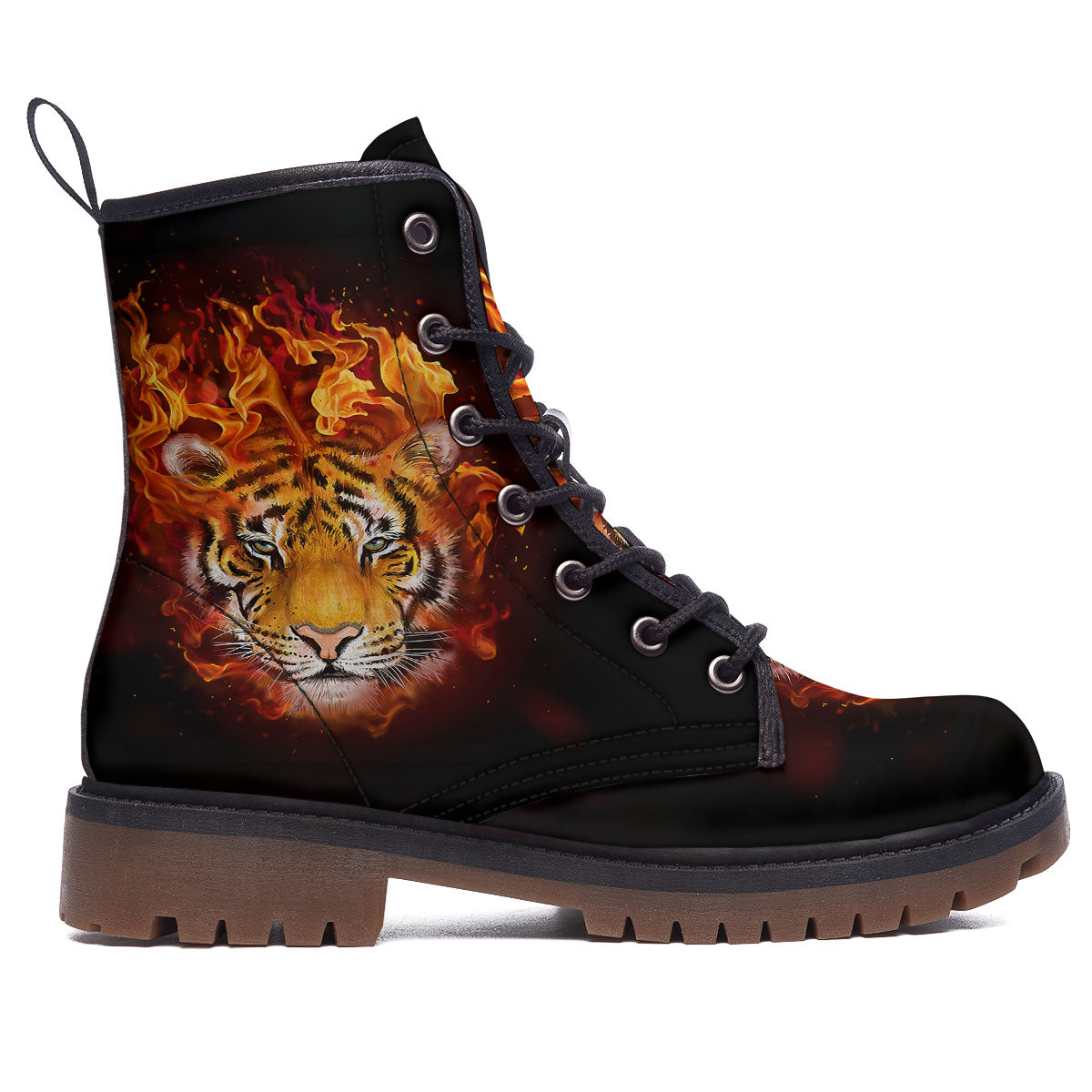 Tiger Flame Print Work Boots-grizzshop