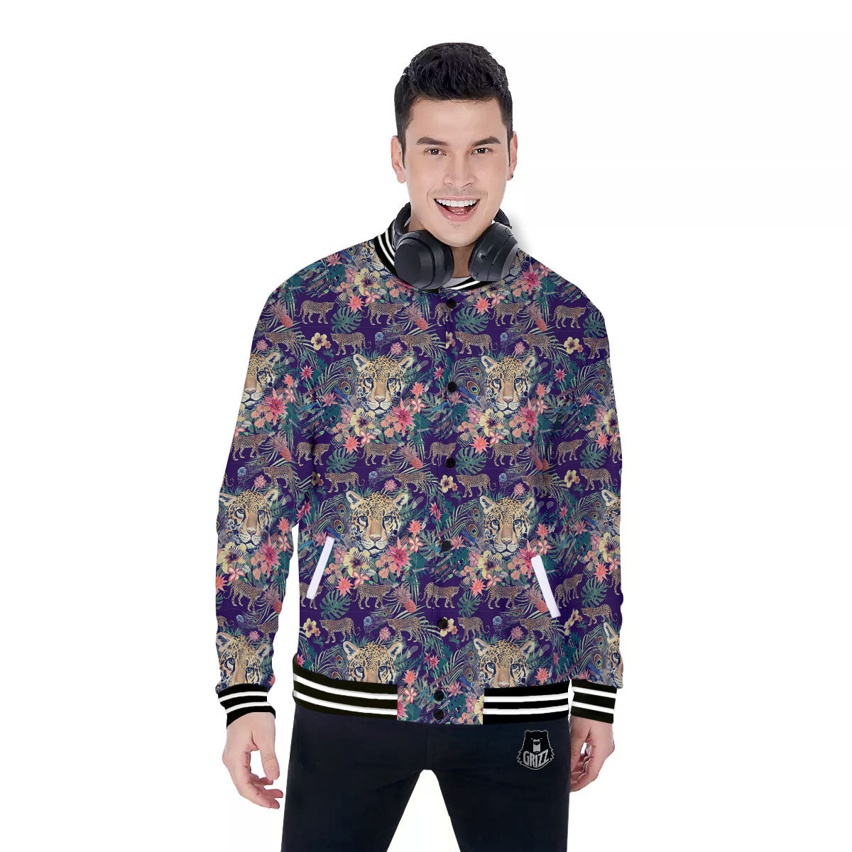 Tiger Flower And Print Pattern Baseball Jacket-grizzshop