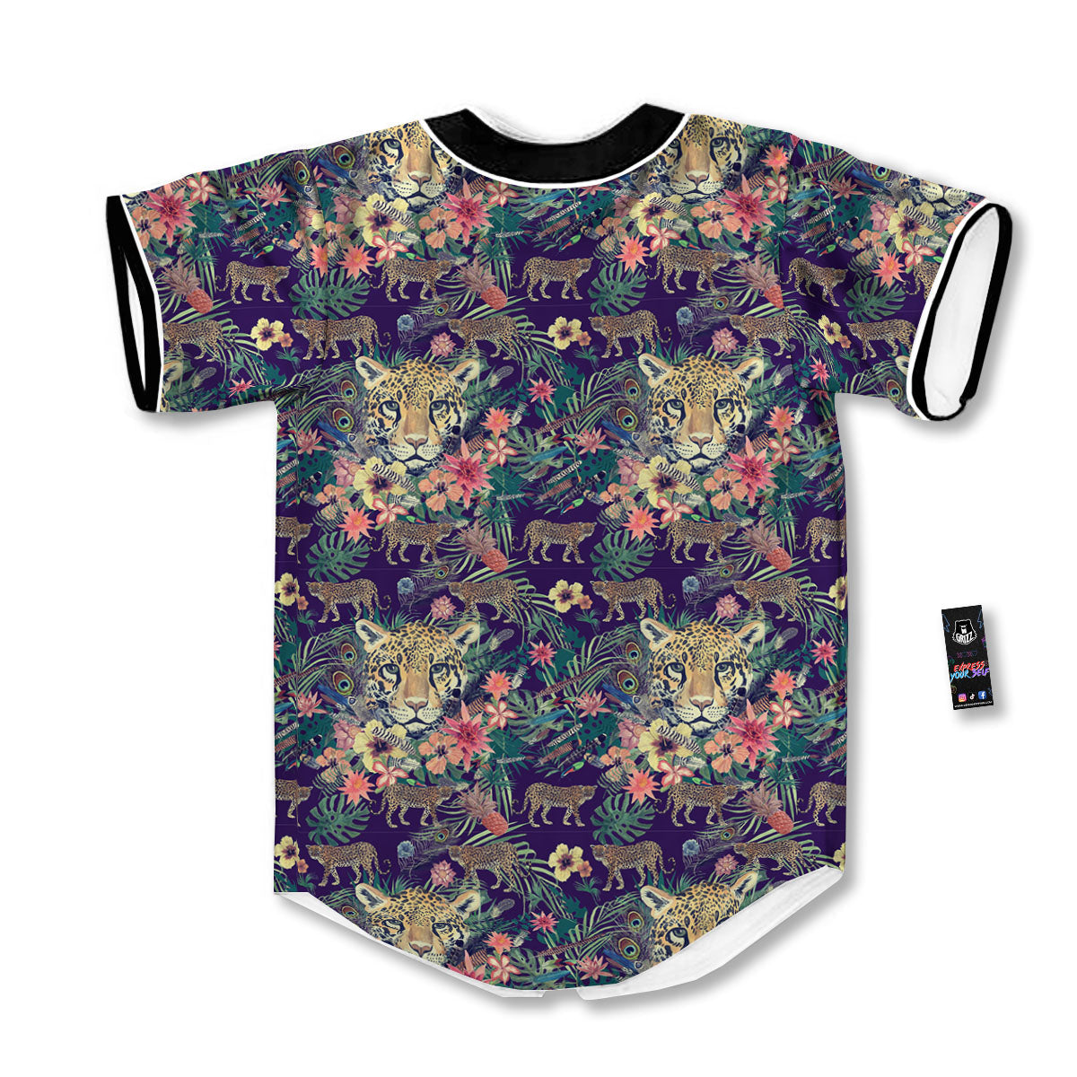 Tiger Flower And Print Pattern Baseball Jersey-grizzshop