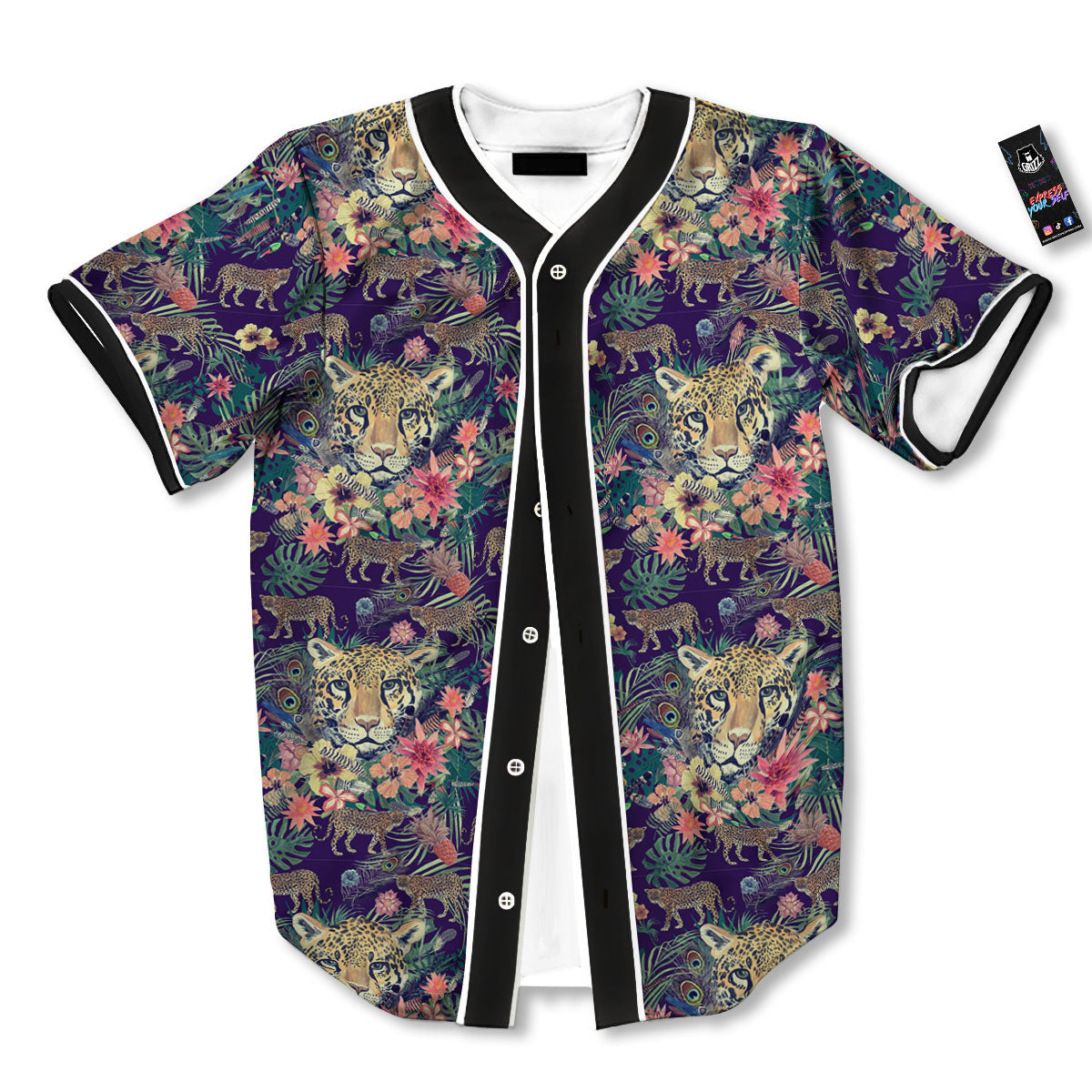 Tiger Flower And Print Pattern Baseball Jersey-grizzshop