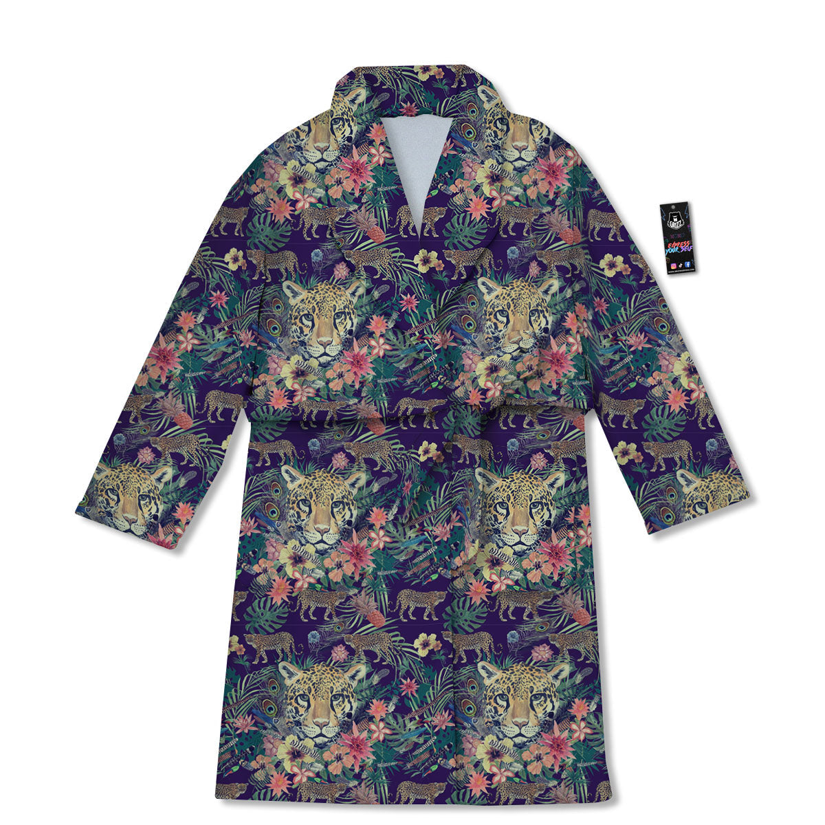 Tiger Flower And Print Pattern Bathrobe-grizzshop