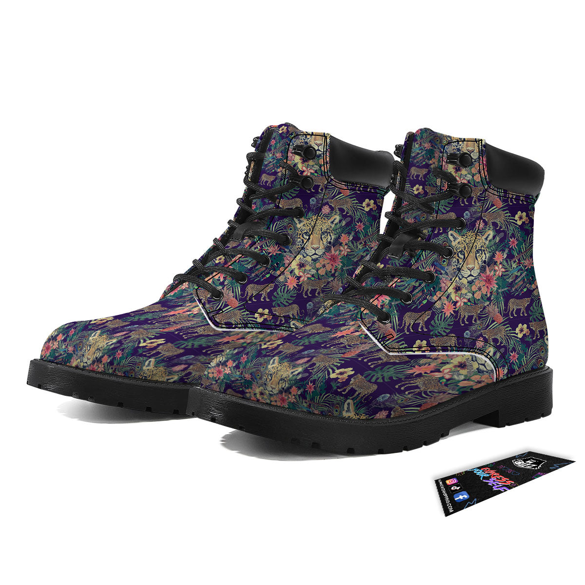 Tiger Flower And Print Pattern Boots-grizzshop