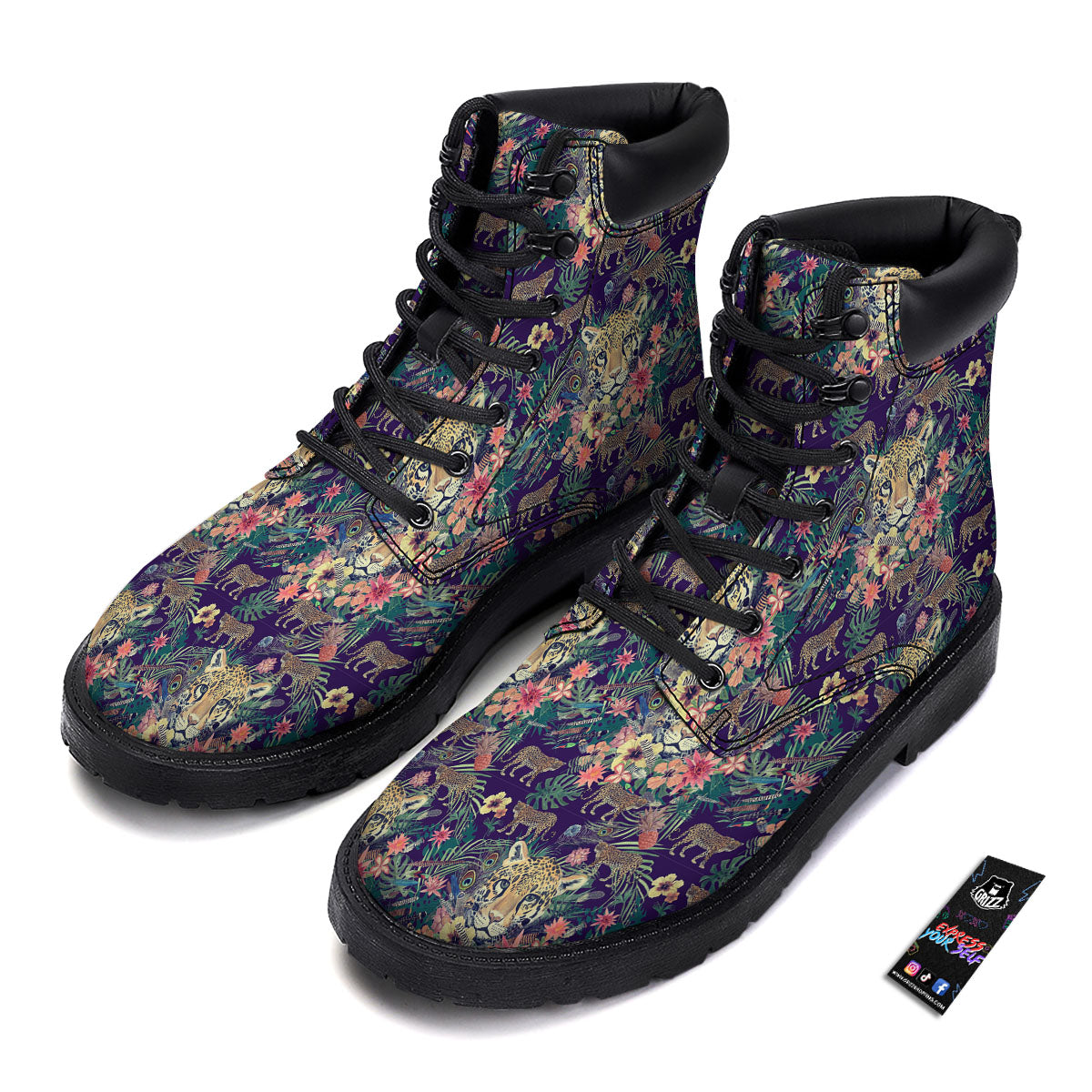 Tiger Flower And Print Pattern Boots-grizzshop