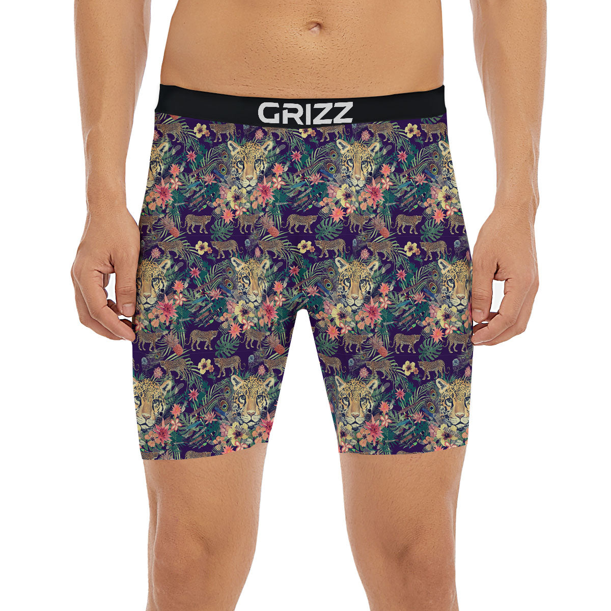 Tiger Flower And Print Pattern Boxer Briefs-grizzshop