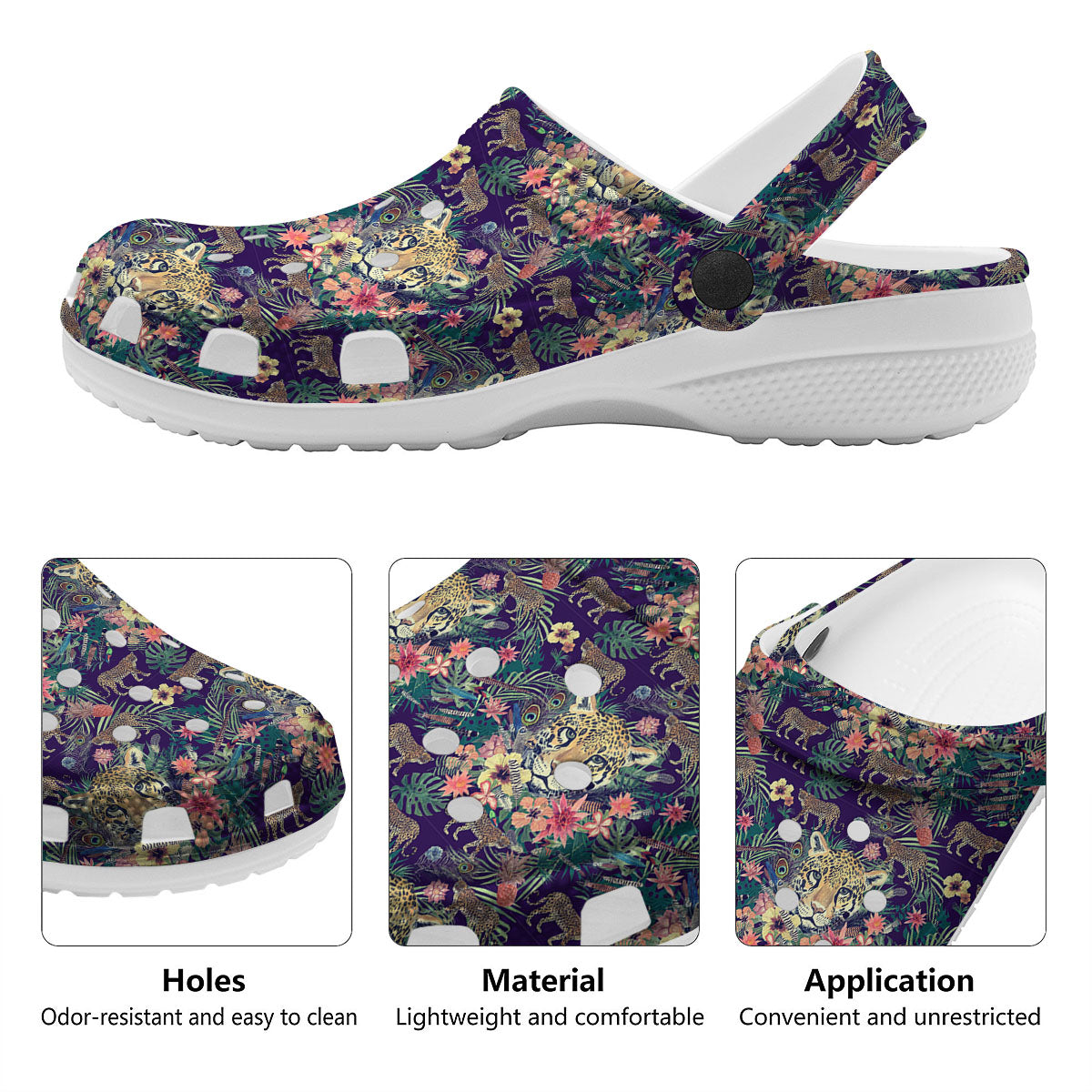 Tiger Flower And Print Pattern Clog-grizzshop