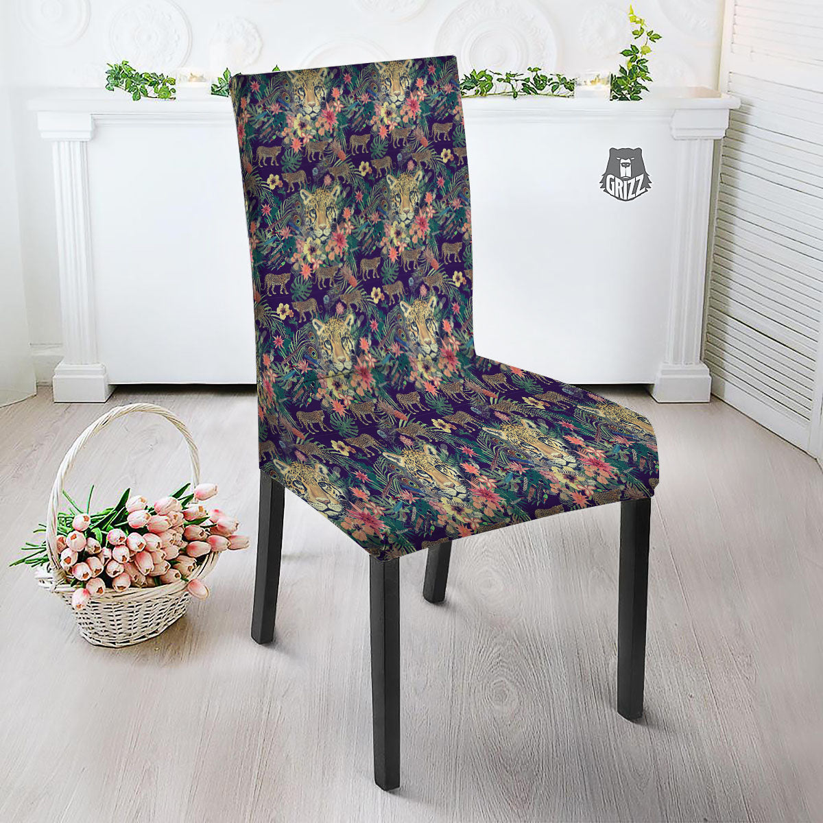 Tiger Flower And Print Pattern Dining Chair Slipcover-grizzshop