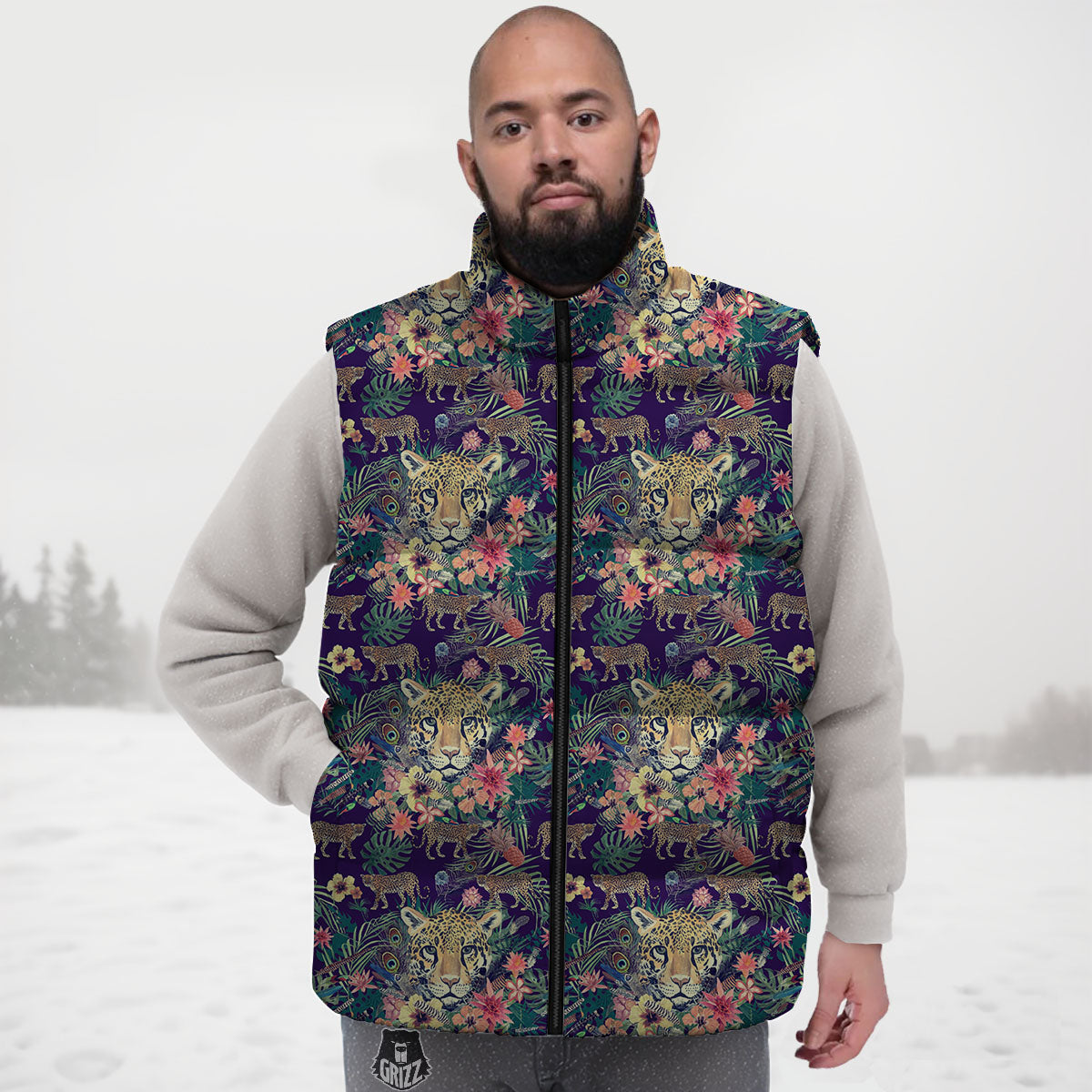 Tiger Flower And Print Pattern Down Vest